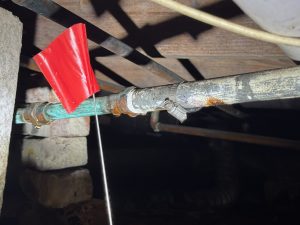 Temporary patch installed on a galvanized pipe leak on a st petersburg leak detection job. 